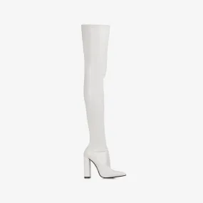 MEGAN THIGH-HIGH BOOT 120 mm White stretch vegan leather over-the-knee boot