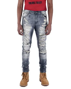 Men's TWO MILL TWENTY Division Slim Fit Rip & Rpair Jeans Vintage Dark Wash