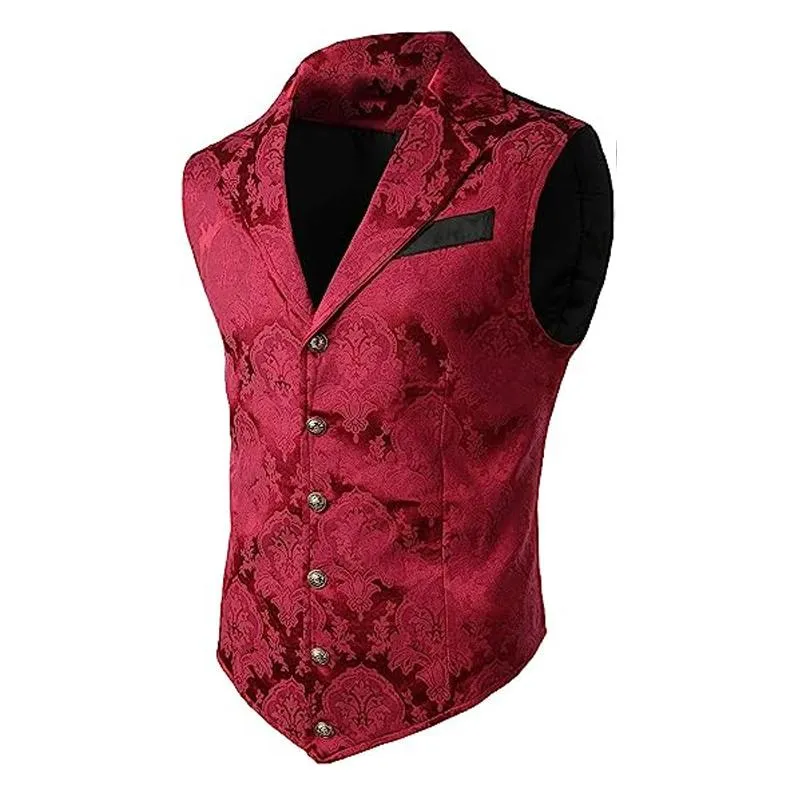 Men's Vintage Jacquard Notch Lapel Dress Vest 07018654X