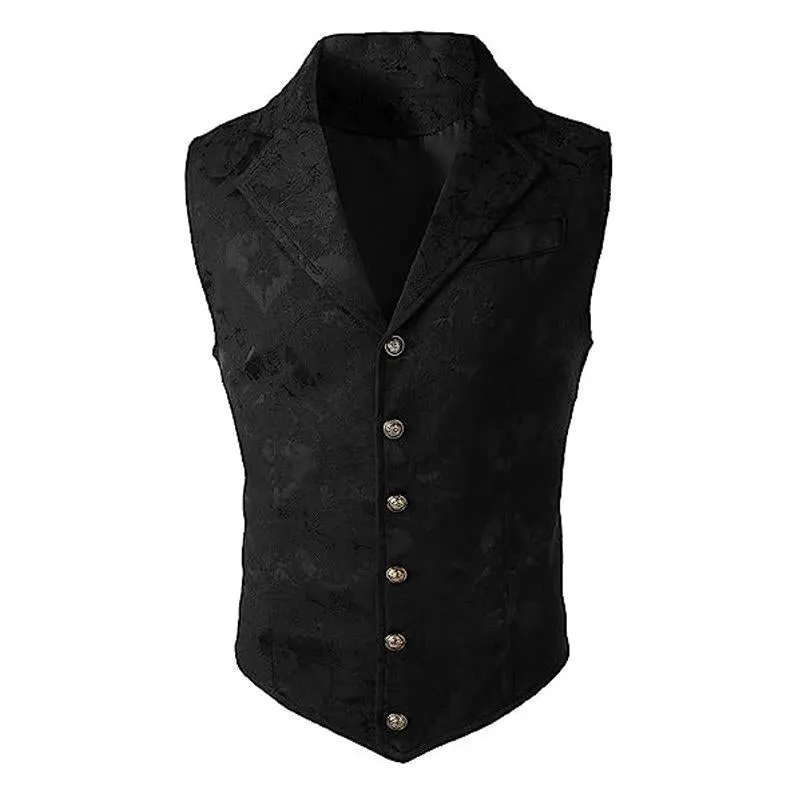 Men's Vintage Jacquard Notch Lapel Dress Vest 07018654X