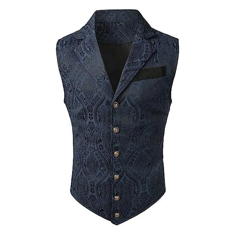 Men's Vintage Jacquard Notch Lapel Dress Vest 07018654X