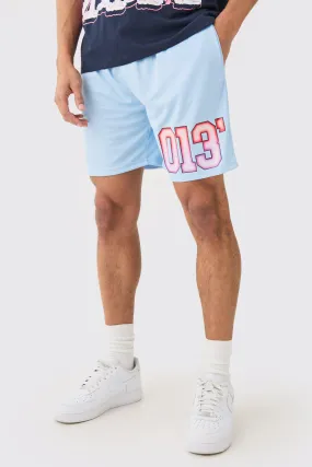 Mesh Printed Side Basketball Short | boohooMAN UK