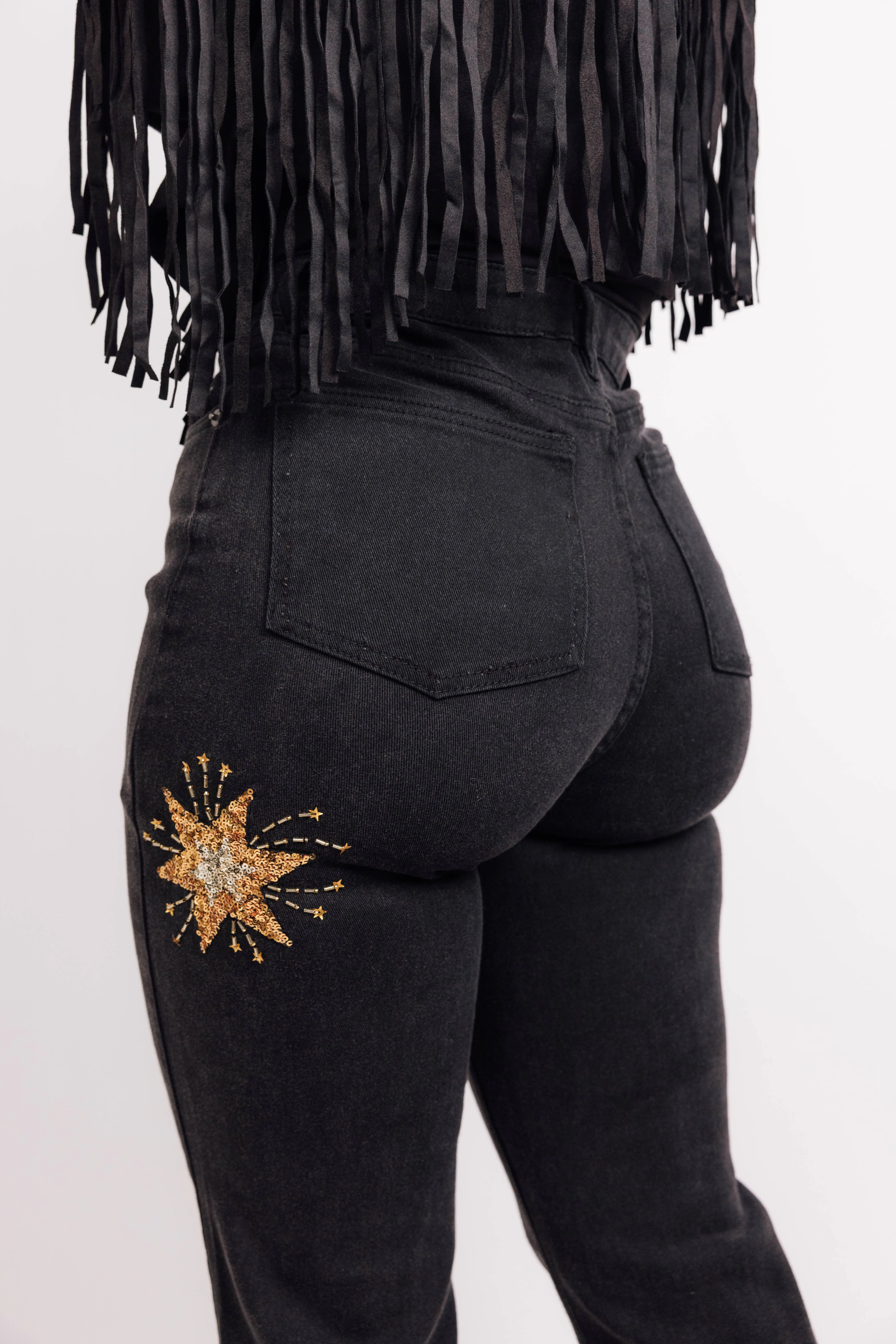 Mid Rise Sequin Embellished Jeans