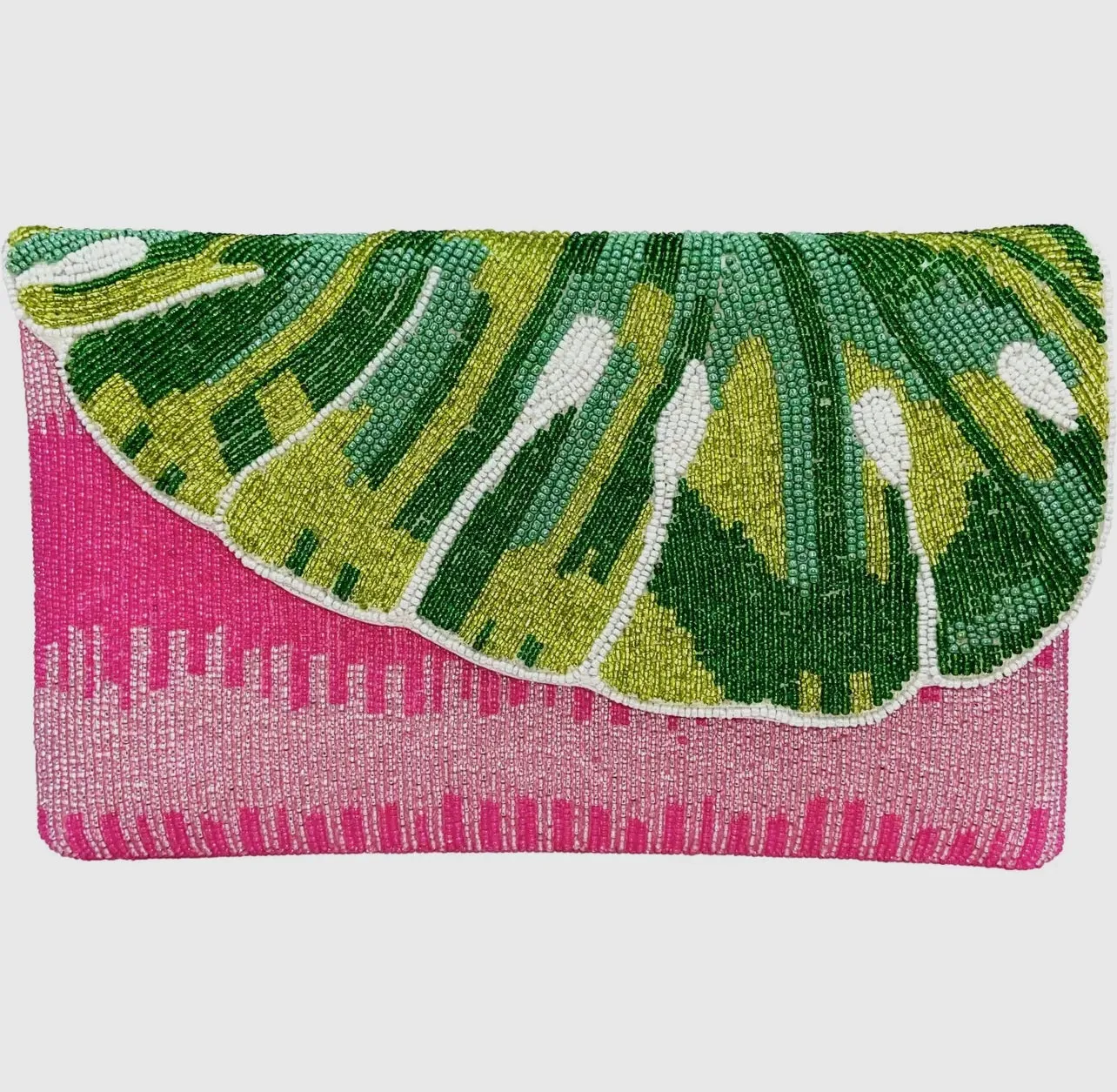 Monstera Leaf Beaded Clutch