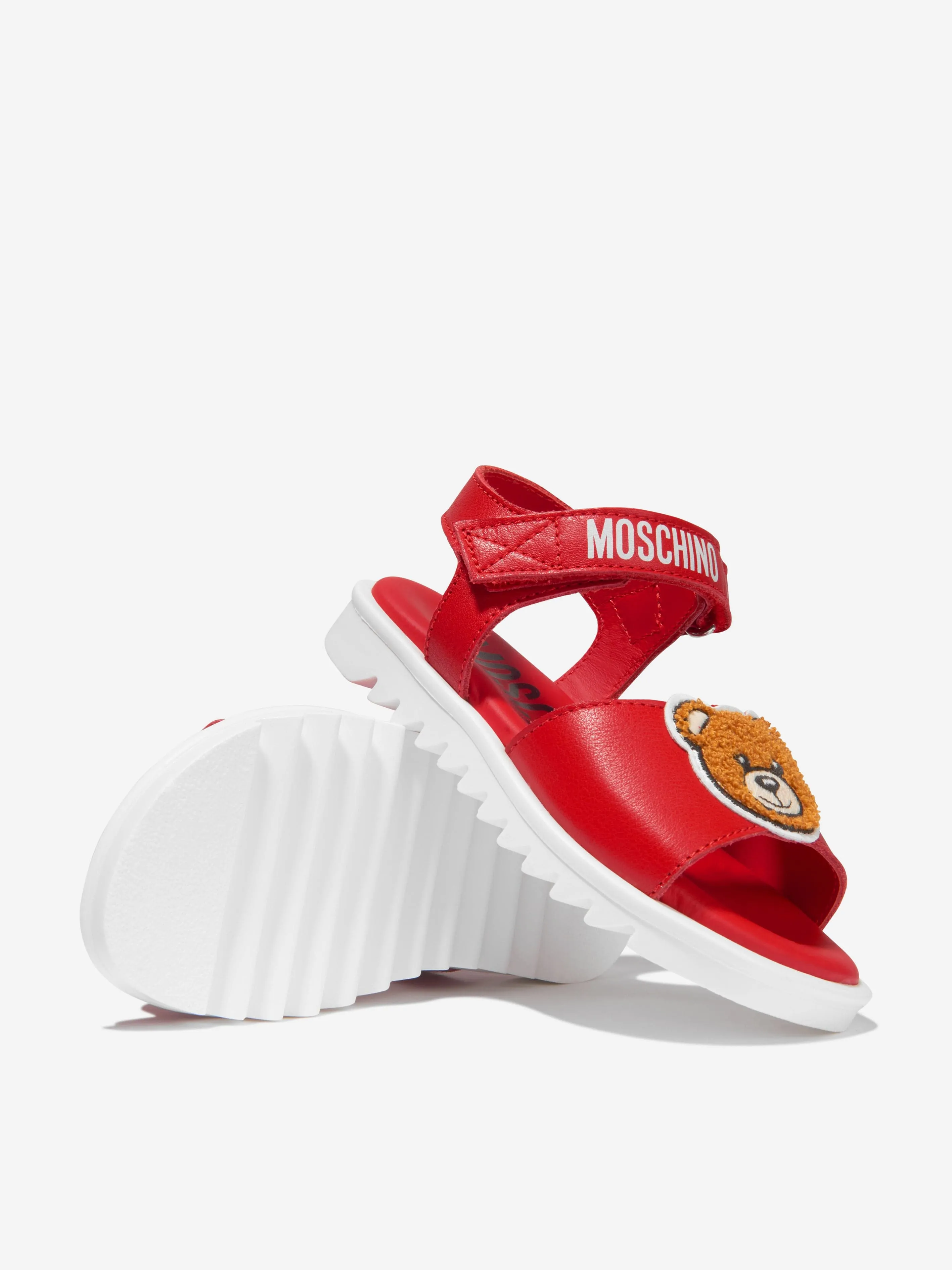 Moschino Girls Leather Teddy Bear Logo Sandals