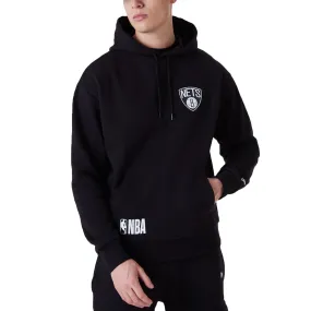 New Era Mens Brooklyn Nets NBA Half Logo Oversized Hoodie - Black