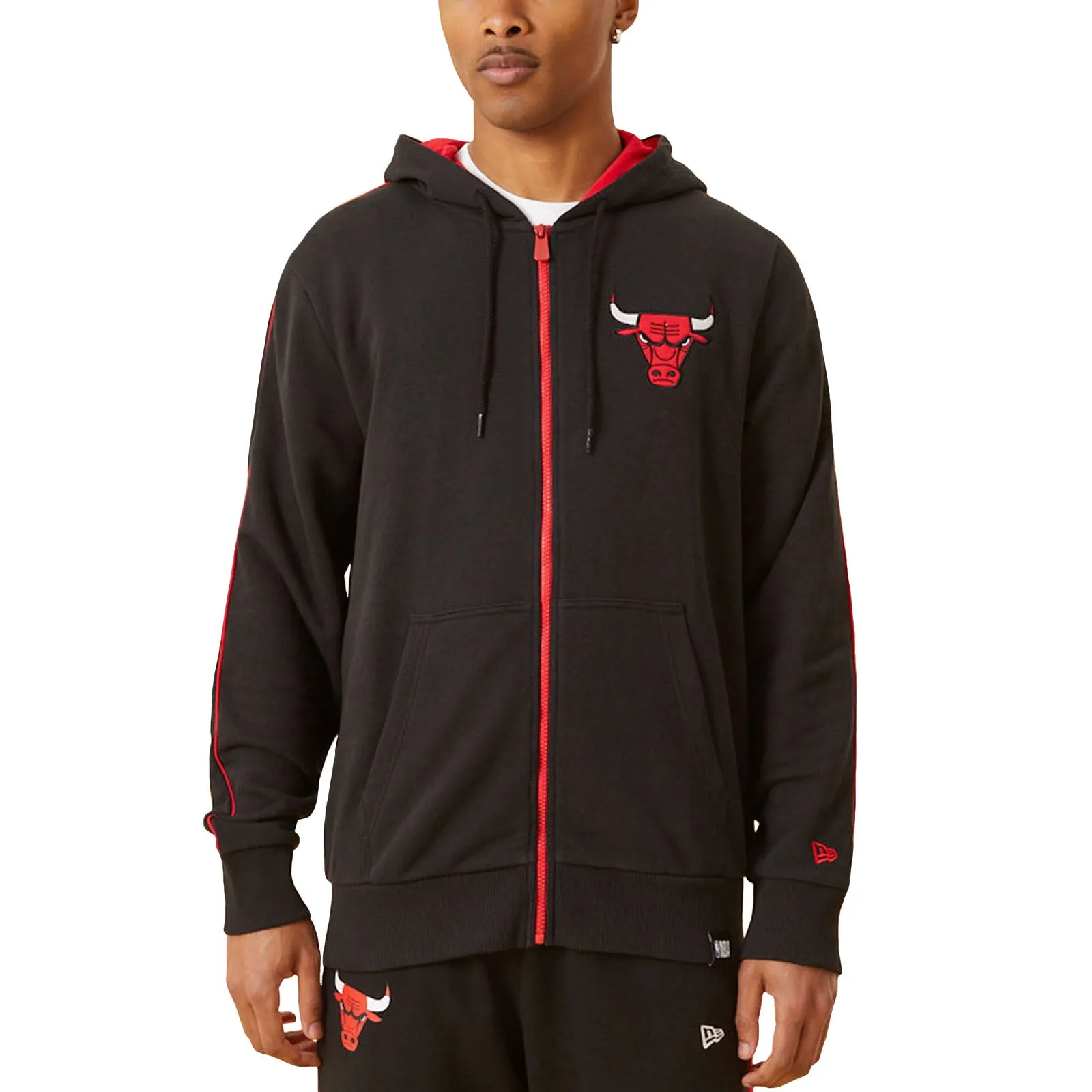 New Era Mens Chicago Bulls NBA Contrast Full Zip Hoodie - Black