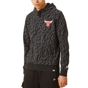 New Era Mens Chicago Bulls NBA Leopard Print Hoodie - Grey