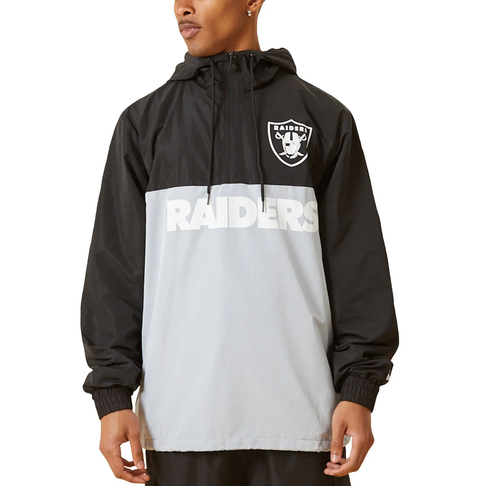 New Era Mens Las Vegas Raiders NFL 1/2 Zip Windbreaker Jacket - Black/Grey