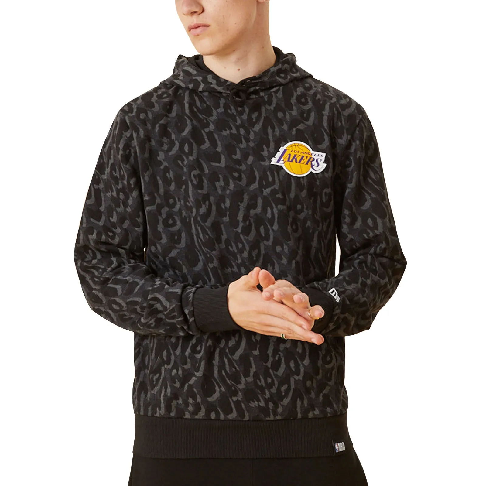 New Era Mens Los Angeles Lakers NBA Leopard Print Hoodie - Grey