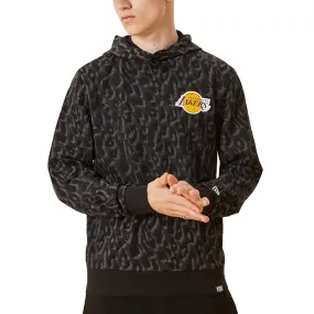 New Era Mens Los Angeles Lakers NBA Leopard Print Hoodie - Grey