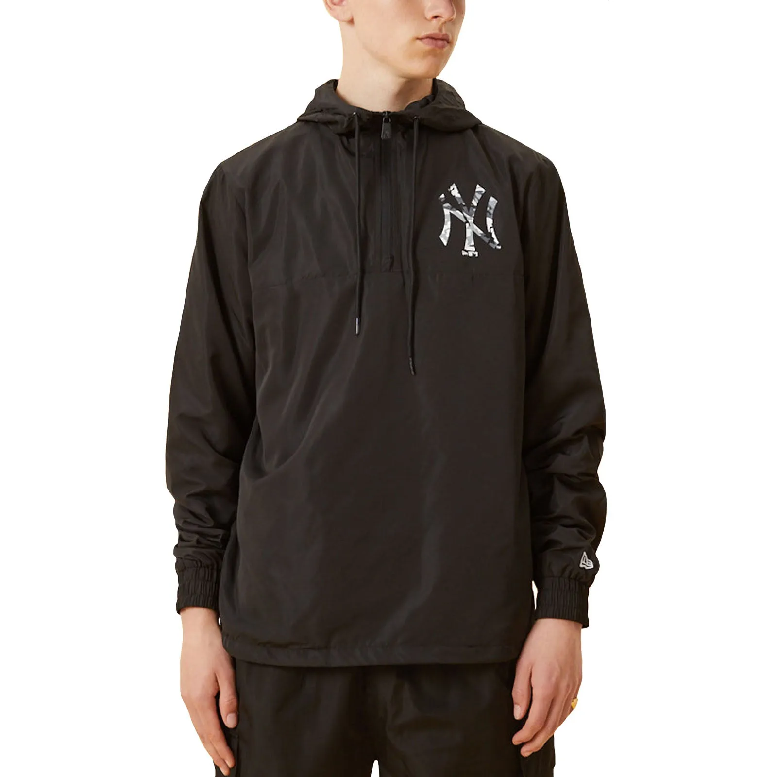 New Era Mens New York Yankees 1/4 Zip Windbreaker Jacket - Black