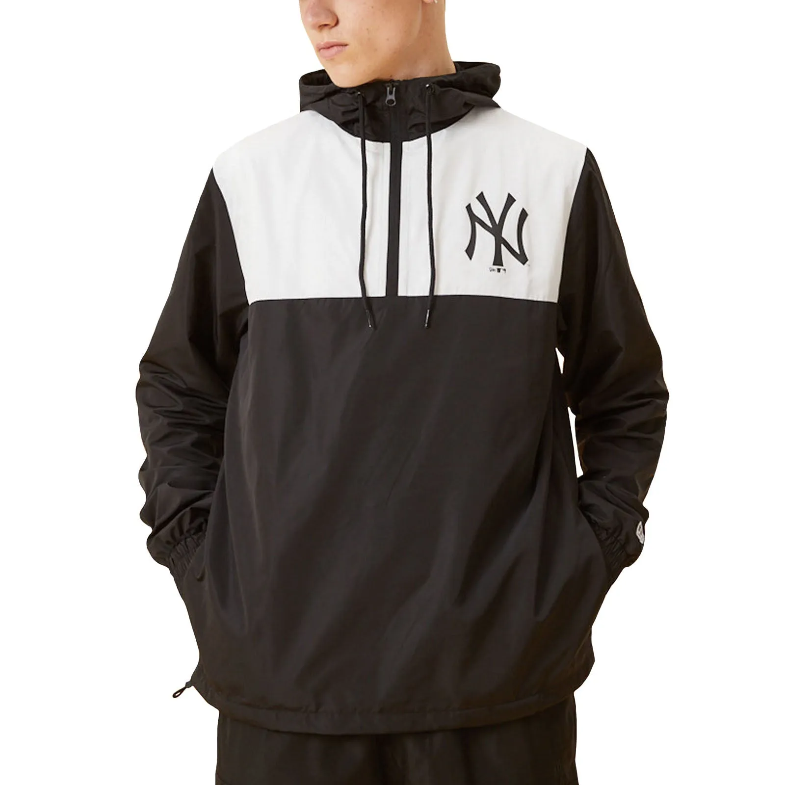 New Era Mens New York Yankees MLB 1/4 Zip Colourblock Windbreaker Jacket - Black