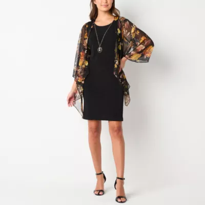 new!Studio 1 Womens Faux-Jacket Dress With Removable Necklace