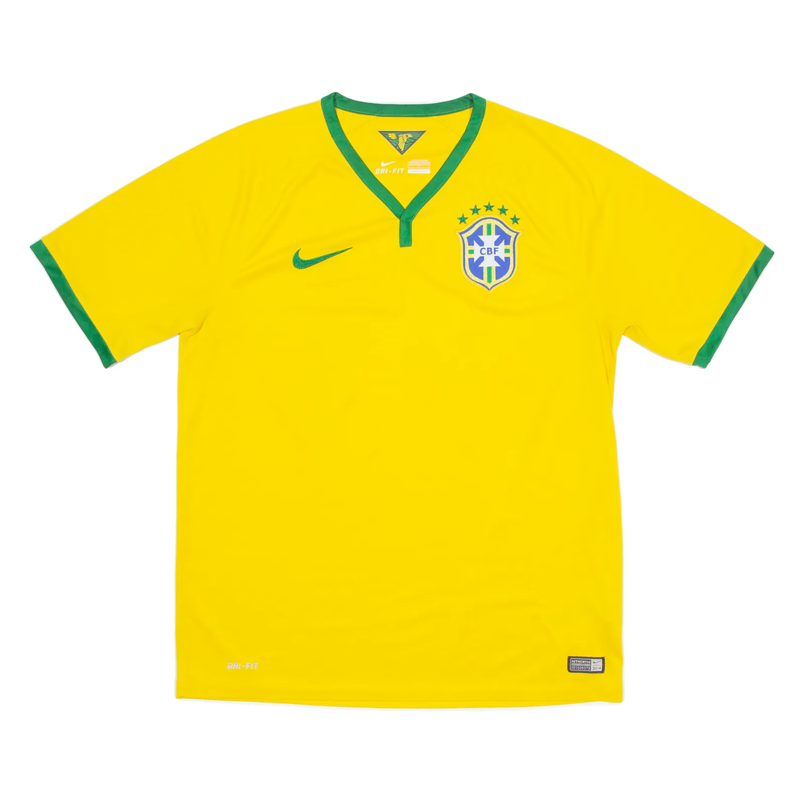 NIKE BRAZIL FC Mens Football Shirt Jersey Yellow V-Neck L