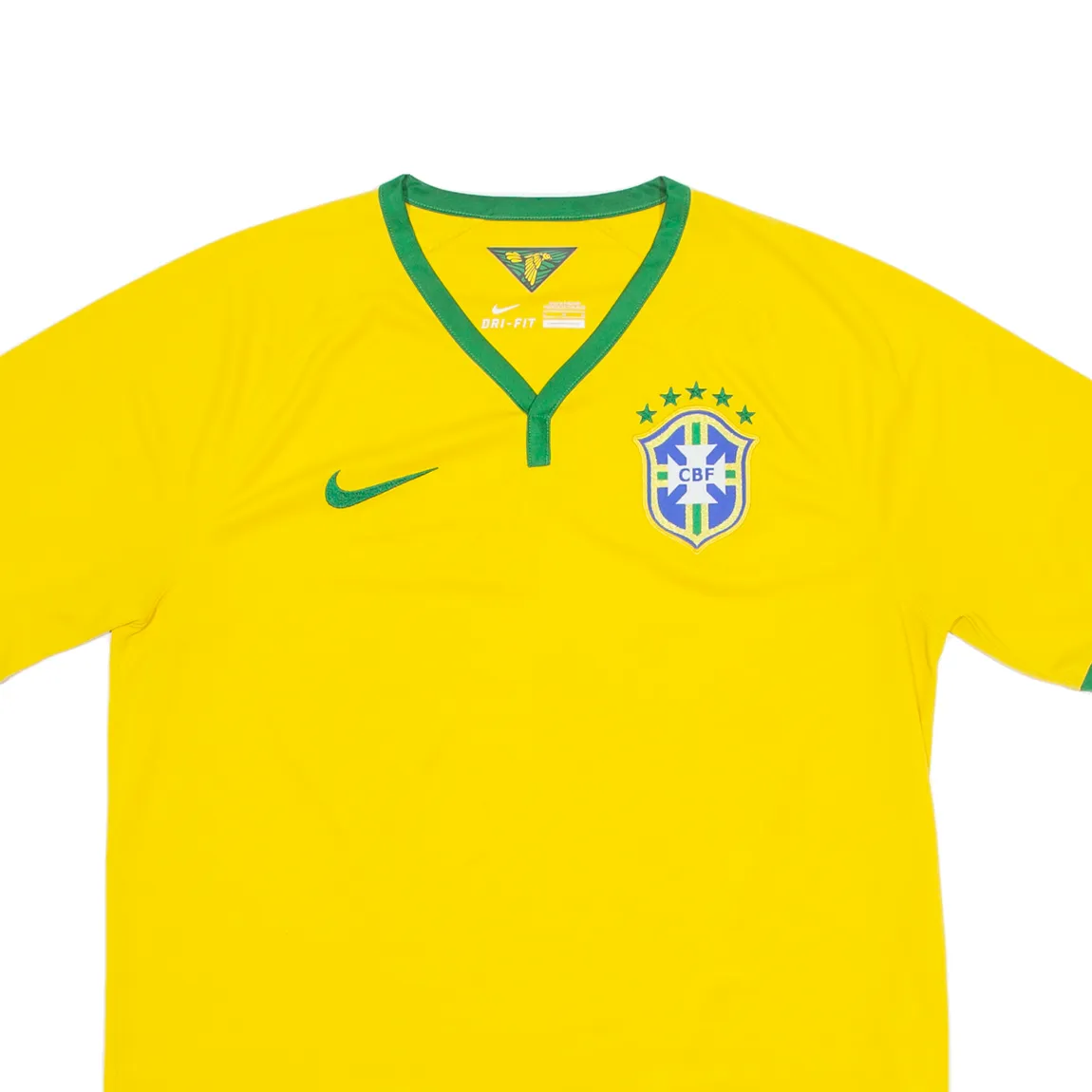 NIKE BRAZIL FC Mens Football Shirt Jersey Yellow V-Neck L