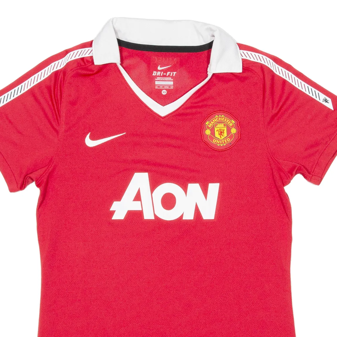 NIKE Manchester United Mens Football Shirt T-Shirt Red V-Neck XS