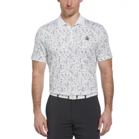 Novelty Martini Print Golf Polo Shirt In Bright White