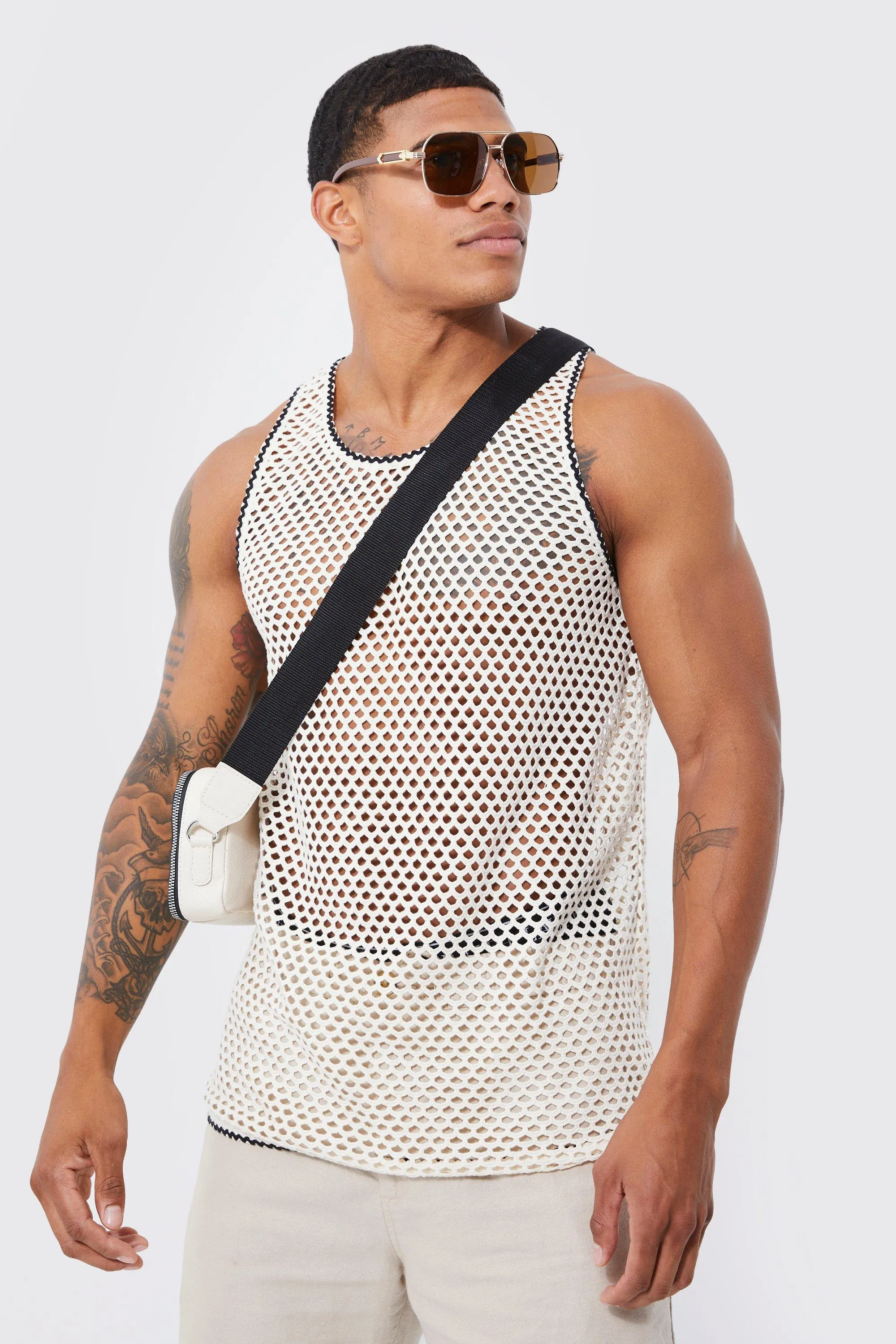 Open Mesh Vest With Black Trim | boohooMAN UK