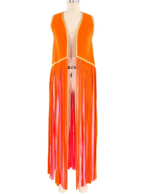 Orange and Pink Felt Fringe Vest