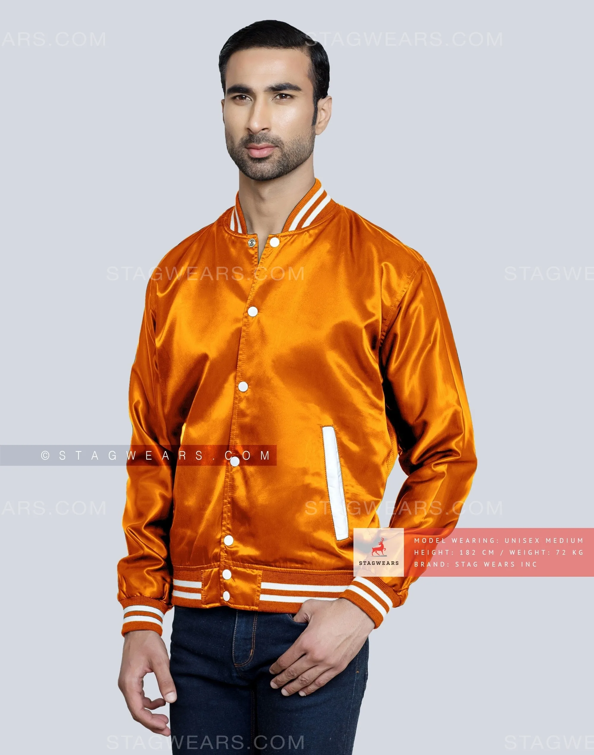 Orange Satin Varsity Jacket Brings You The Look That You've Craved For!