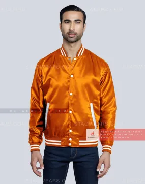 Orange Satin Varsity Jacket Brings You The Look That You've Craved For!