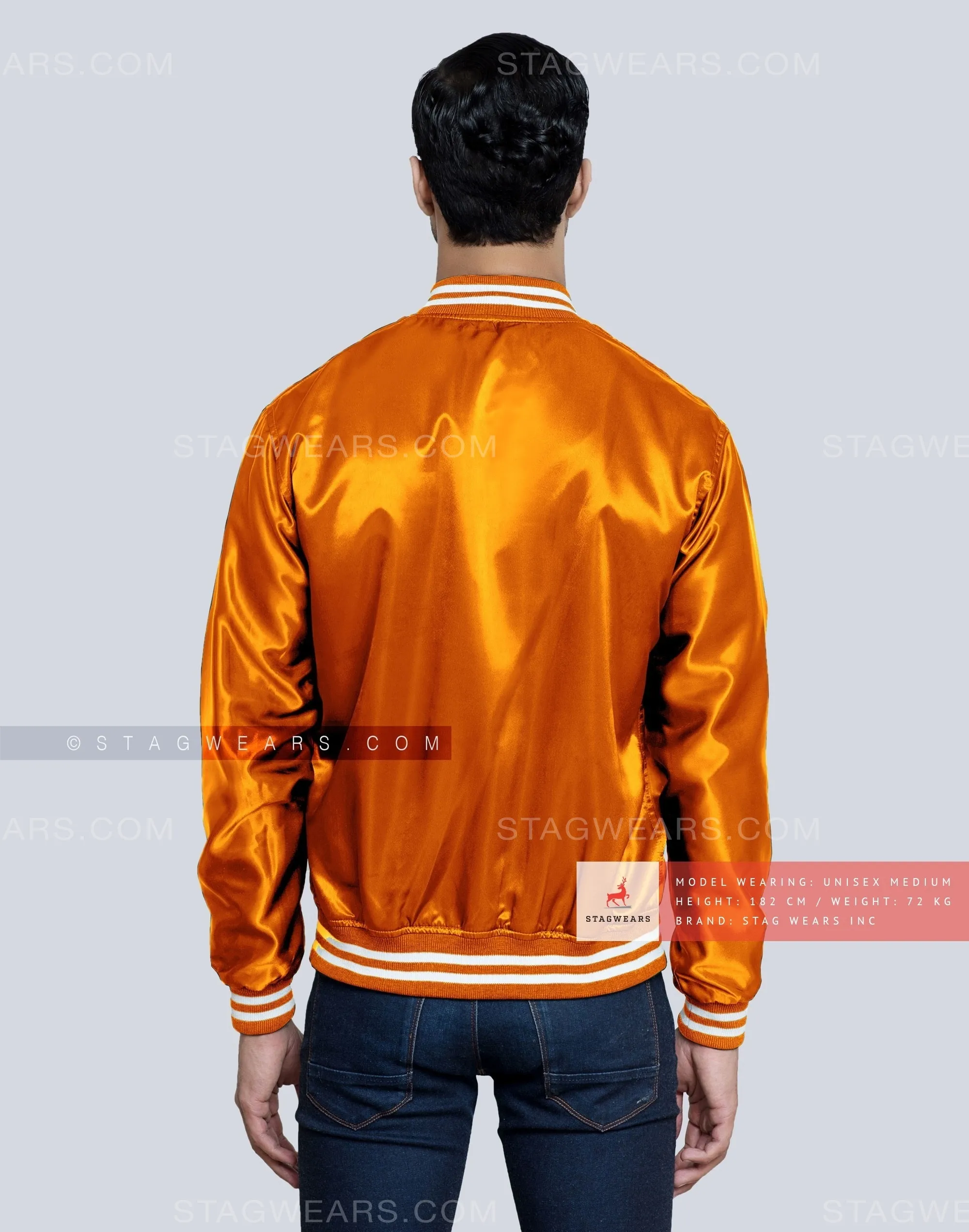 Orange Satin Varsity Jacket Brings You The Look That You've Craved For!