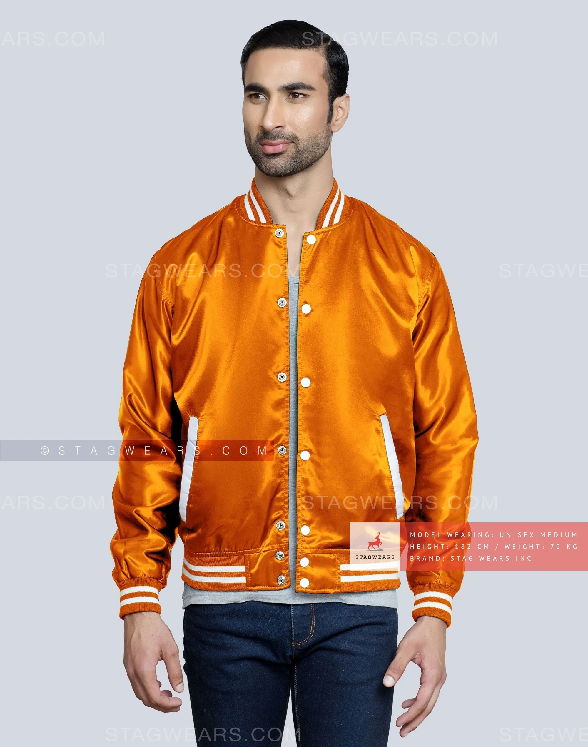 Orange Satin Varsity Jacket Brings You The Look That You've Craved For!