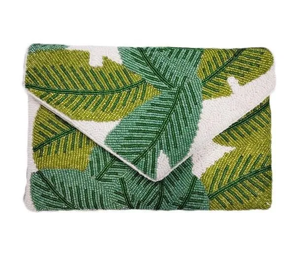 Palm Foliage Handmade Beaded Clutch