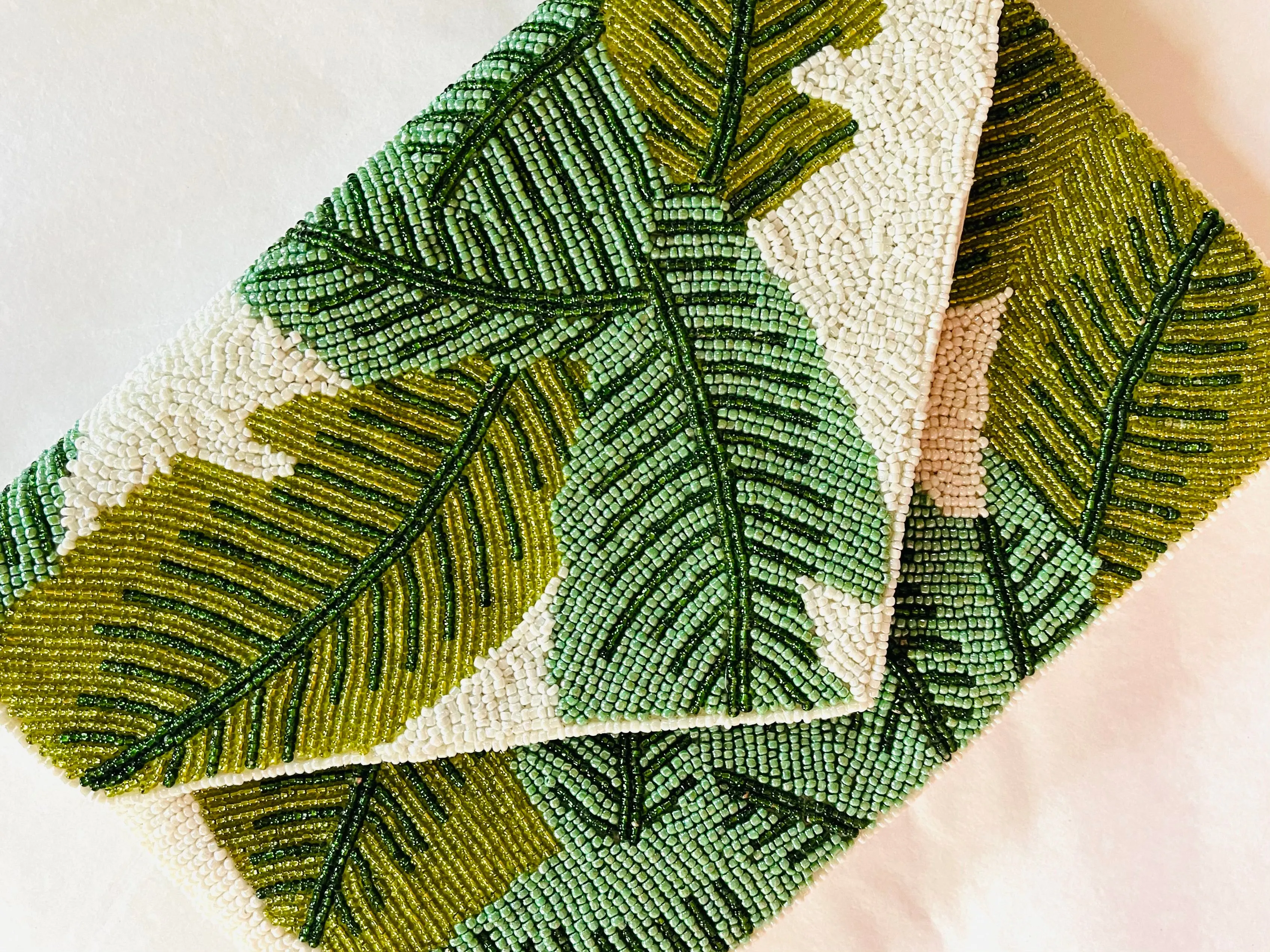 Palm Foliage Handmade Beaded Clutch