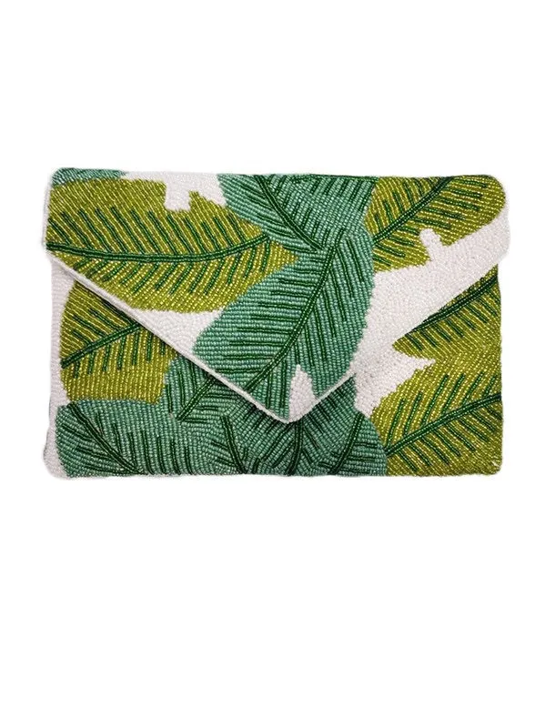 Palm Foliage Handmade Beaded Clutch