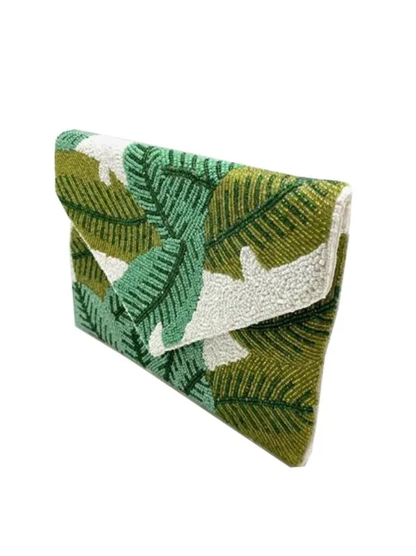 Palm Foliage Handmade Beaded Clutch