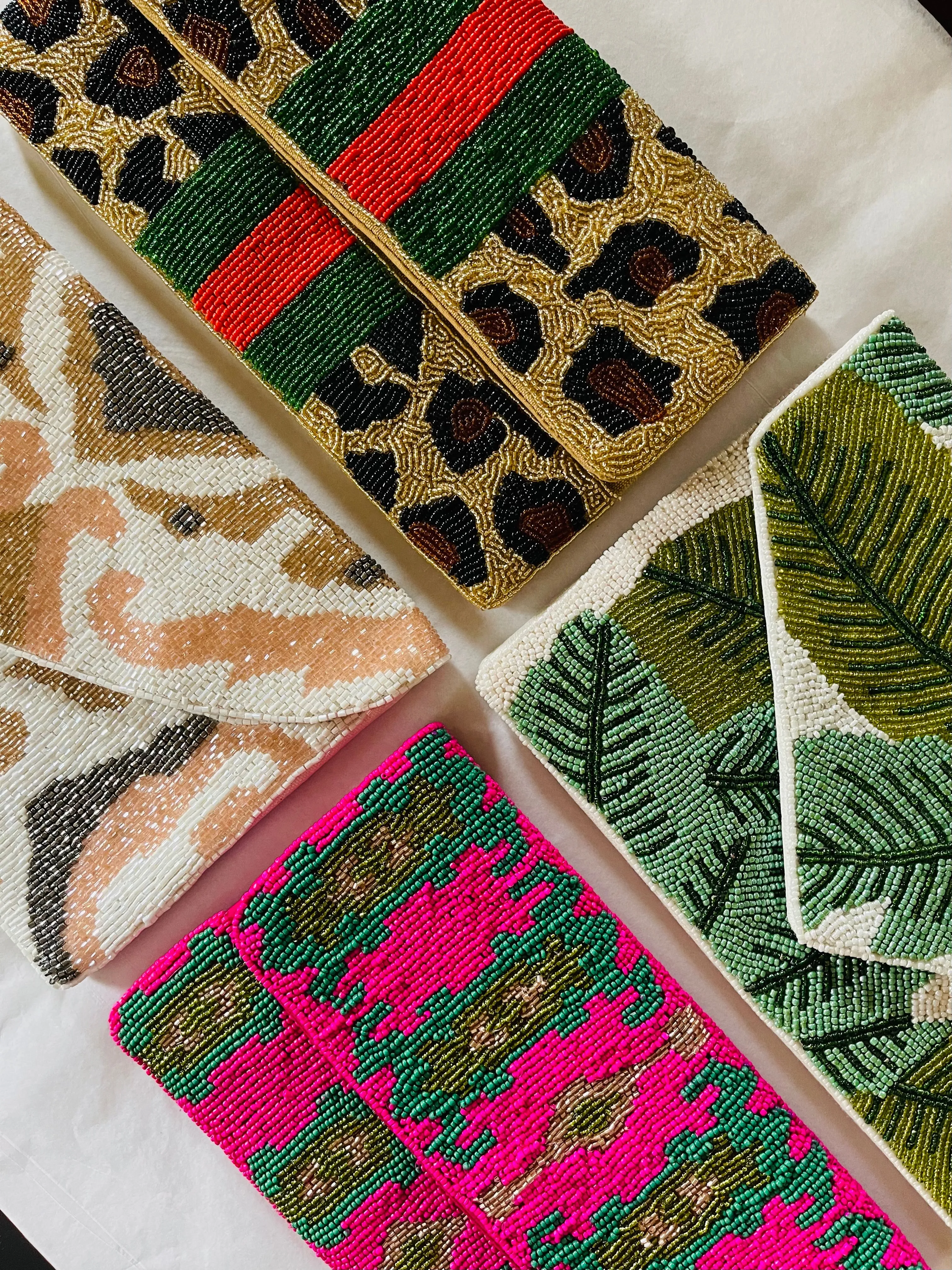 Palm Foliage Handmade Beaded Clutch