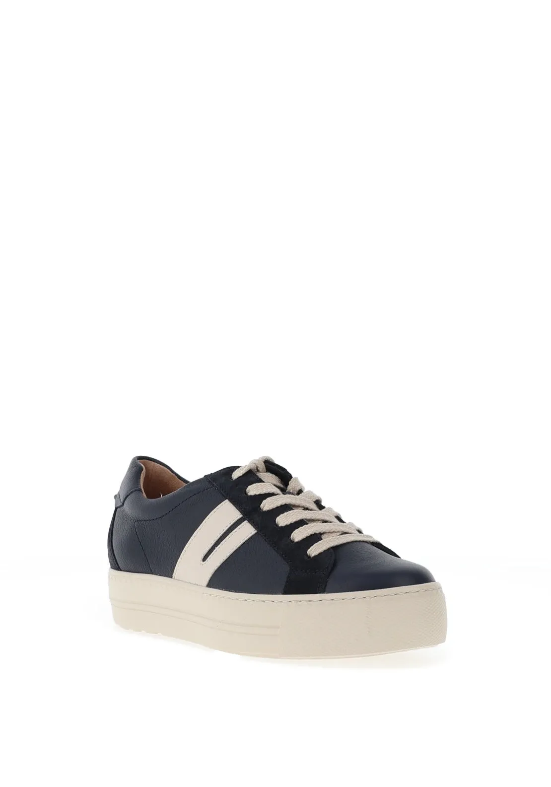 Paul Green Suede Leather Combo Laced Trainers, Space Blue & Ivory