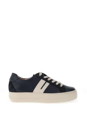 Paul Green Suede Leather Combo Laced Trainers, Space Blue & Ivory