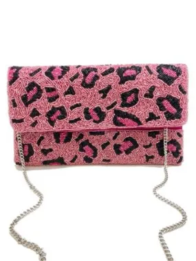 Pink Leopard Print Beaded Clutch