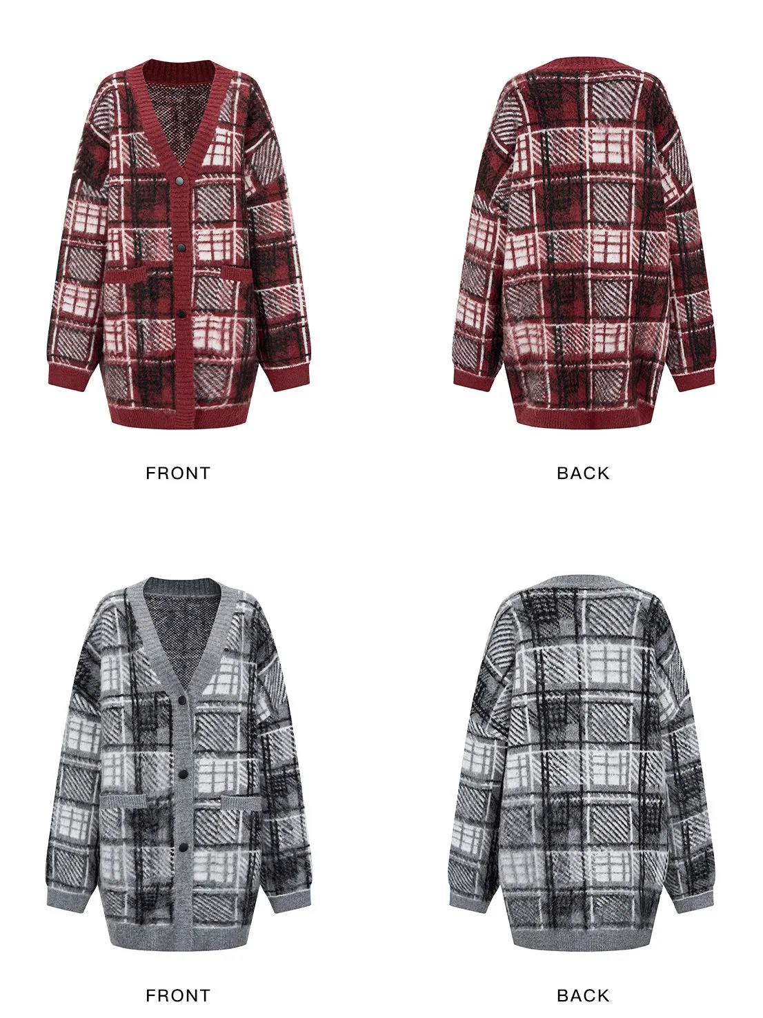 Plaid Over-Size V-neck Cardigan