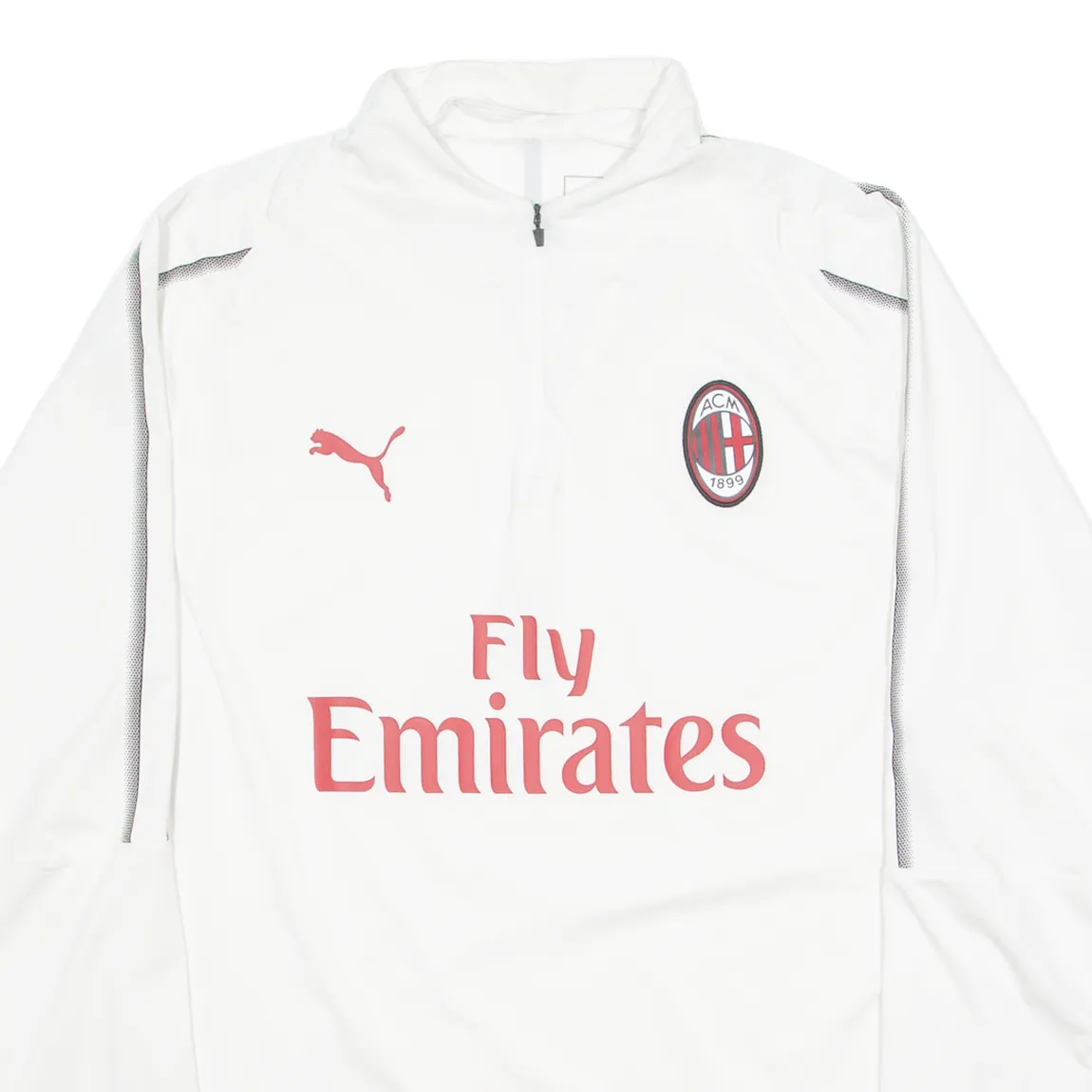 PUMA AC MILAN Mens Football Shirt Jersey White Long Sleeve 1/4 Zip L