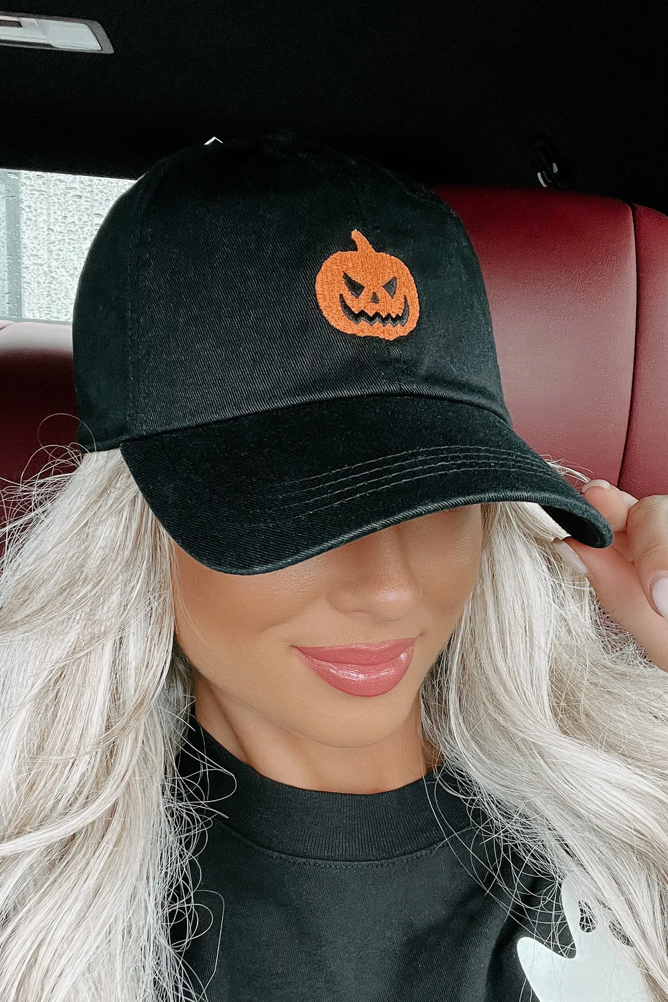 Pumpkin Head Embroidered Baseball Cap (Black)