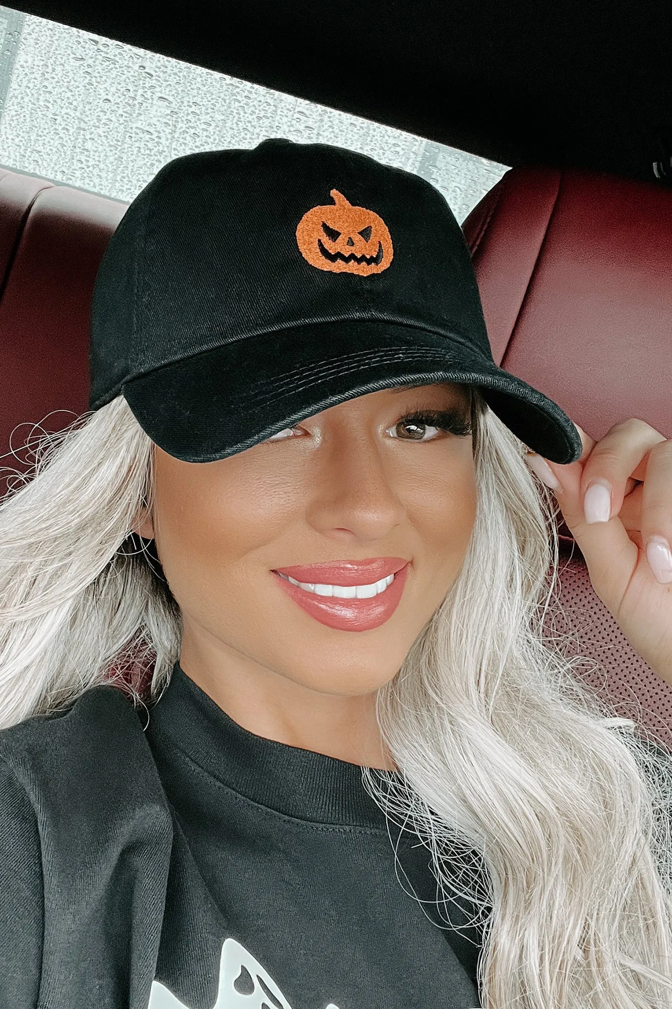 Pumpkin Head Embroidered Baseball Cap (Black)