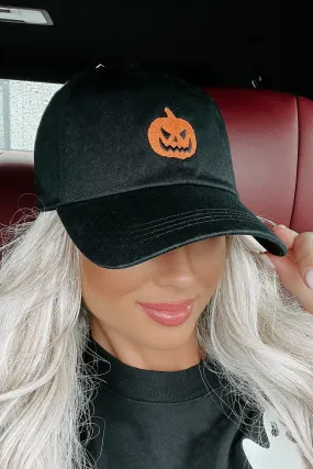 Pumpkin Head Embroidered Baseball Cap (Black)