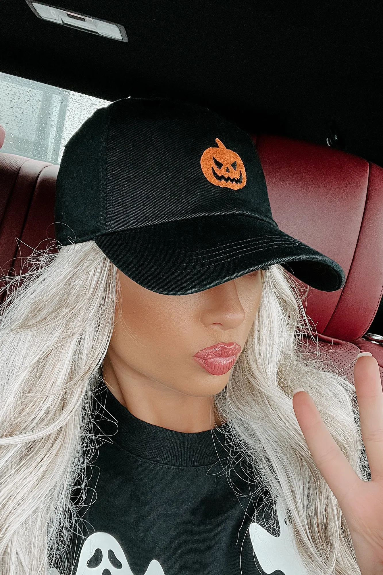 Pumpkin Head Embroidered Baseball Cap (Black)