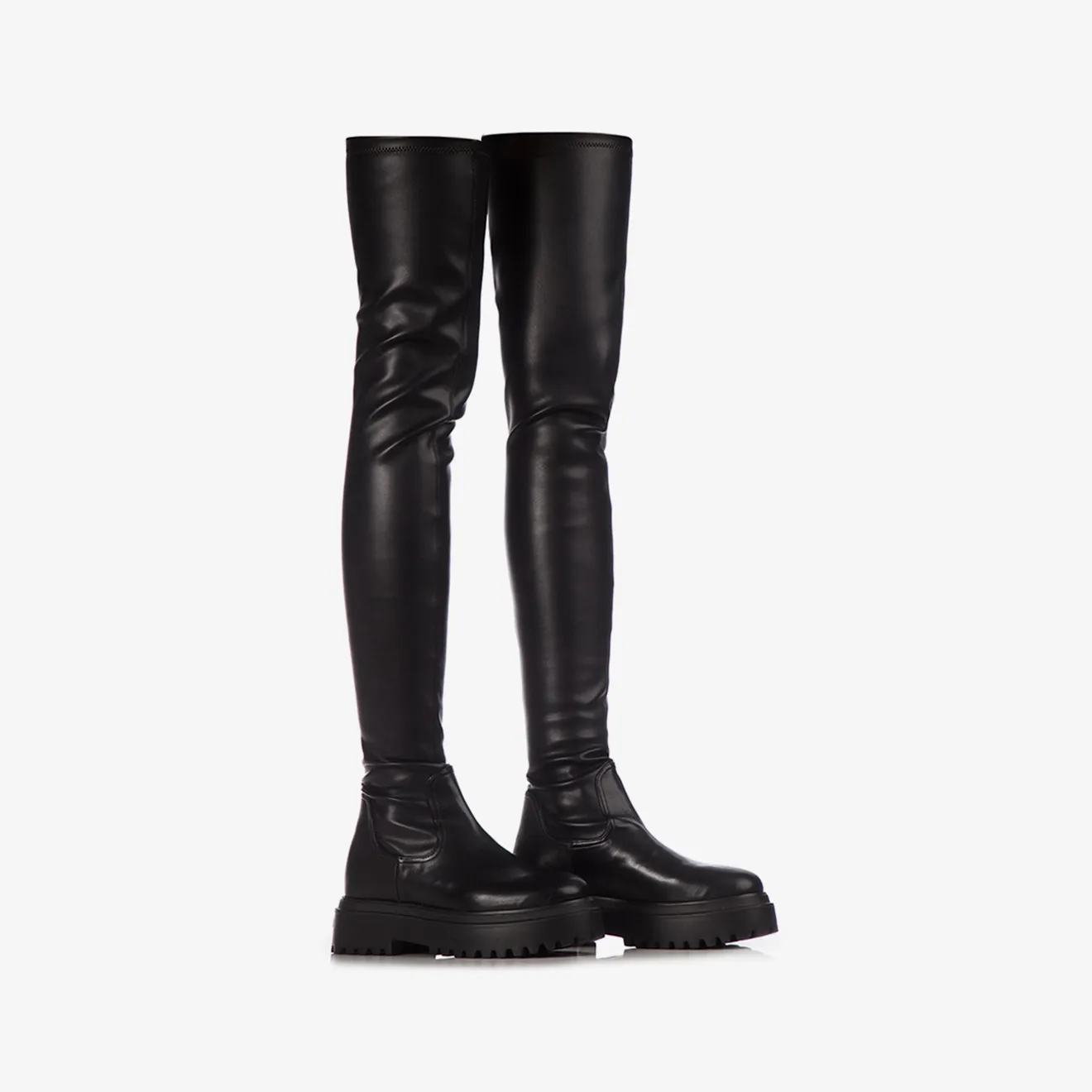 RANGER THIGH-HIGH BOOT 50 mm Black stretch vegan leather over-the-knee boot