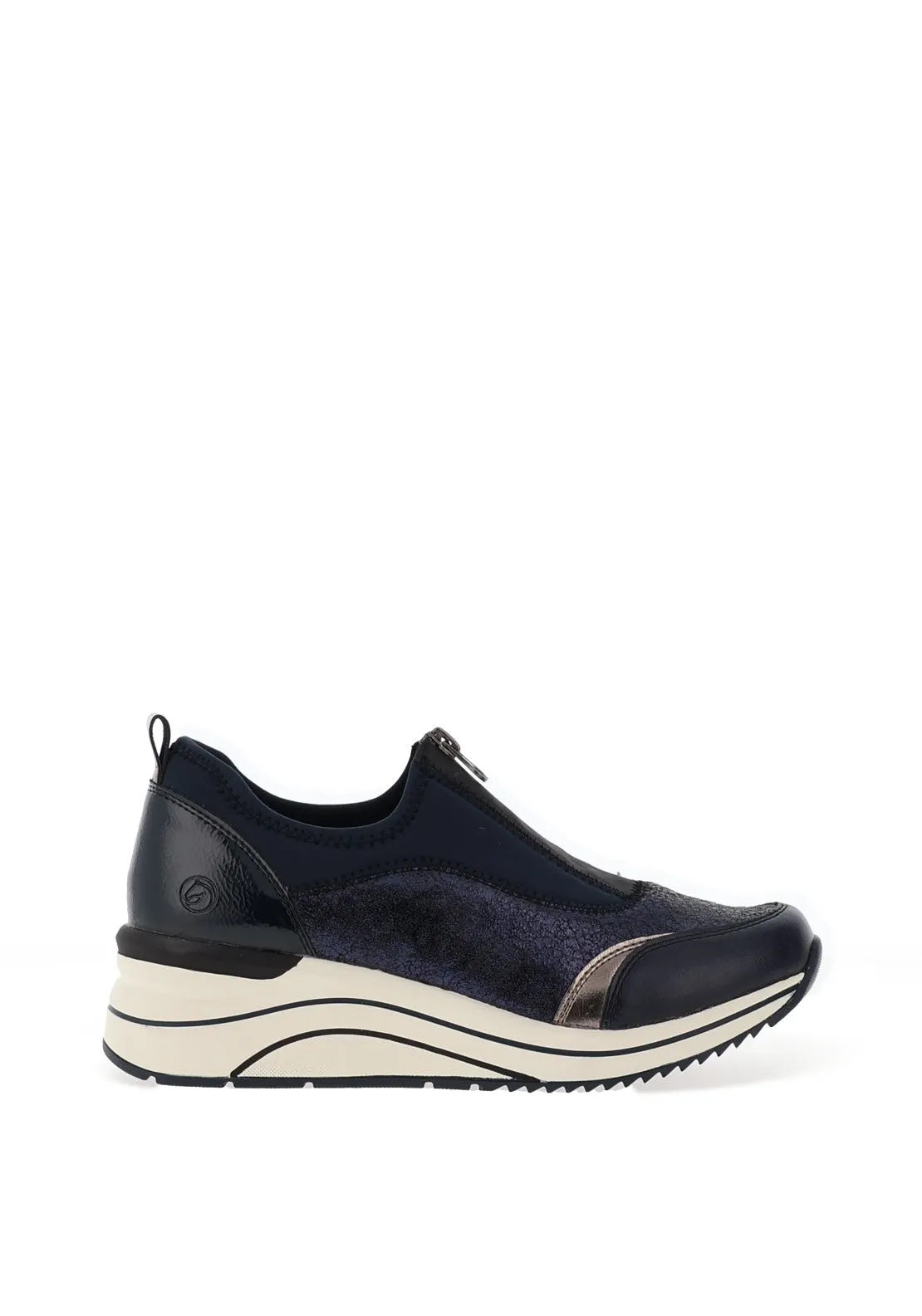 Remonte Crackle Shimmer Wedge Trainers, Navy