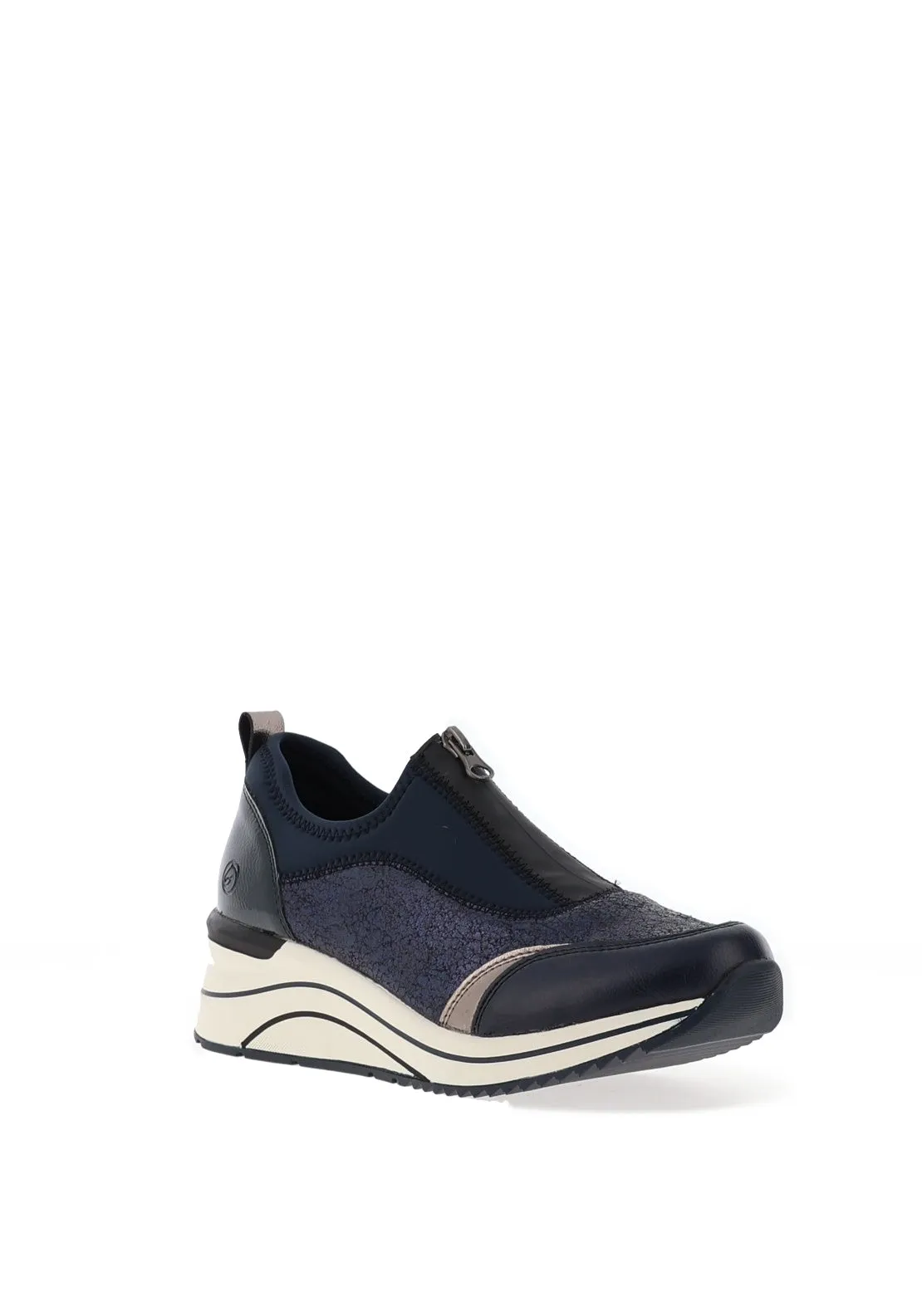 Remonte Crackle Shimmer Wedge Trainers, Navy