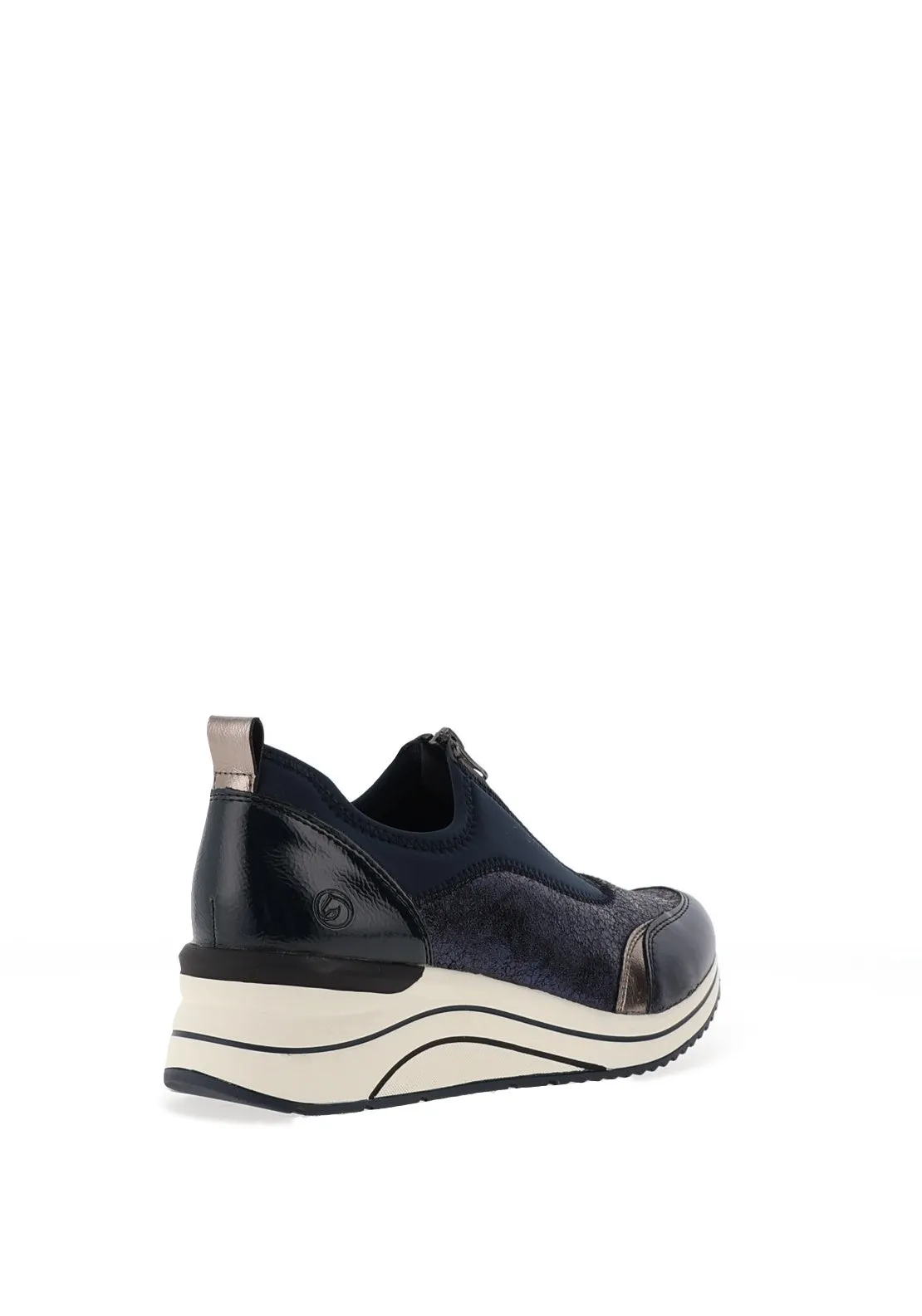 Remonte Crackle Shimmer Wedge Trainers, Navy