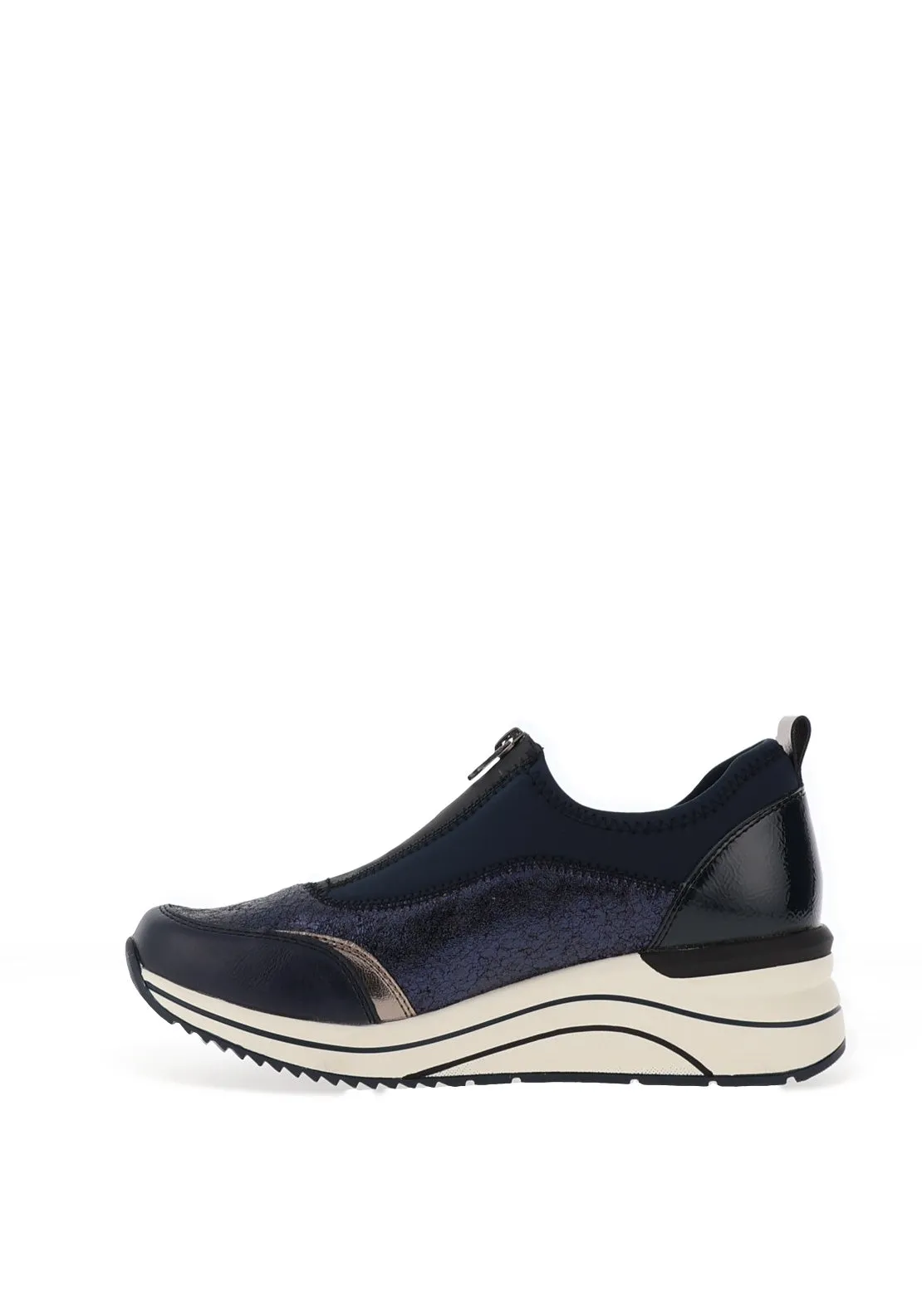 Remonte Crackle Shimmer Wedge Trainers, Navy