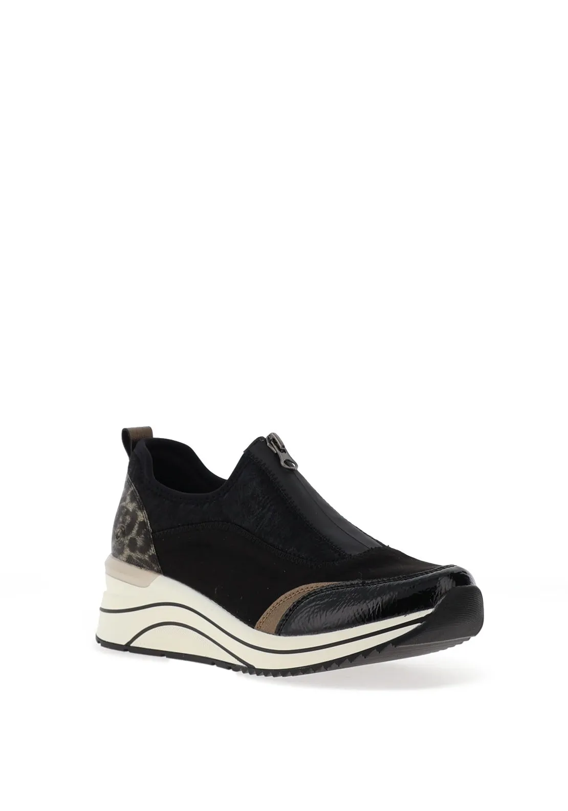 Remonte Leopard Print Wedge Trainers, Black