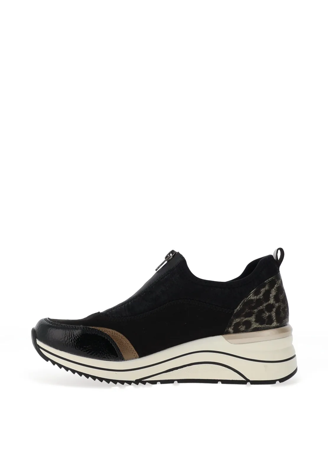 Remonte Leopard Print Wedge Trainers, Black