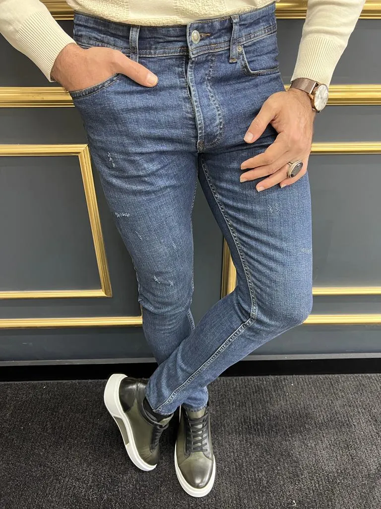 Rick Slim Fit Ripped Blue Jeans